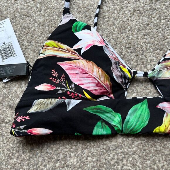 NWT HURLEY SWIM juniors sz M Reversible Floral cutout Strip Mixed Print - Picture 6 of 10